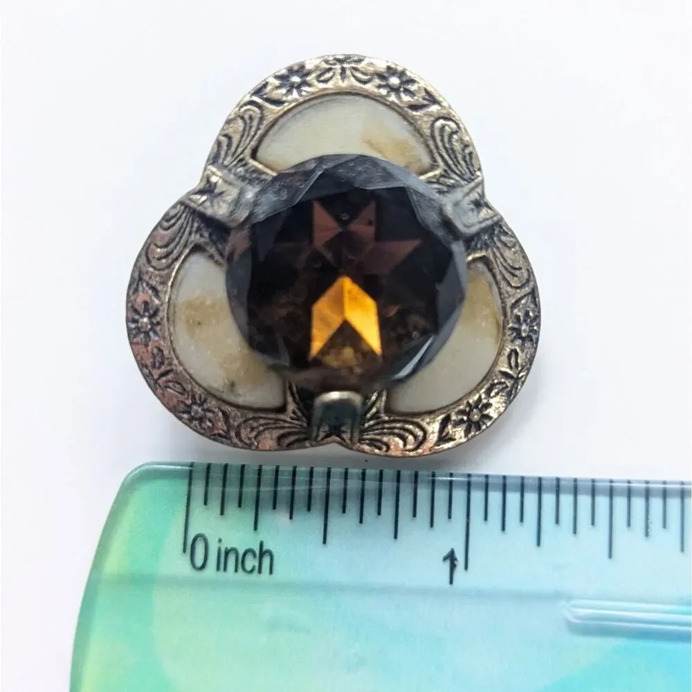 Vintage Miracle Bronze Large Glass Rhinestone Celestial Celtic Brooch